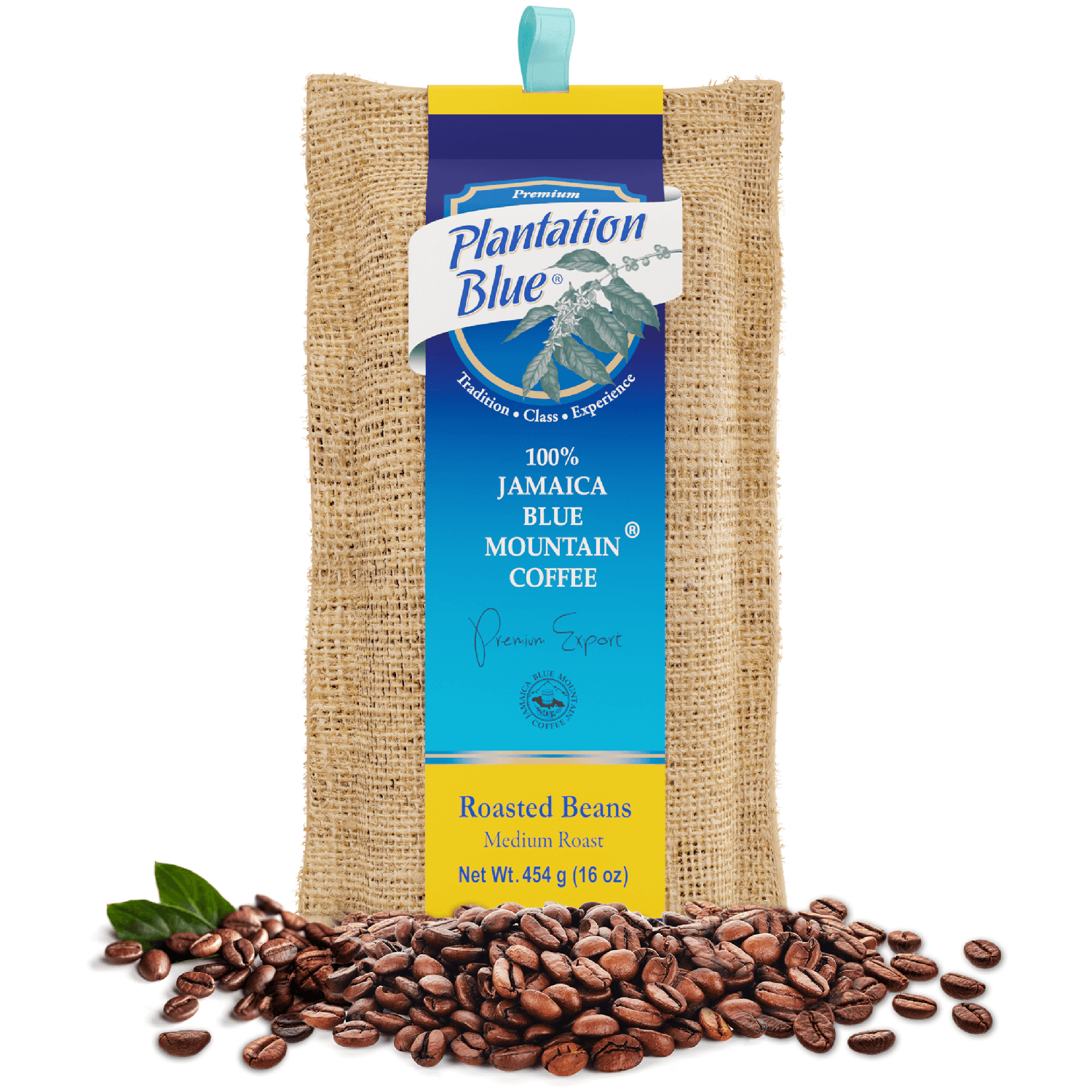 Plantation Blue 100% Jamaica Blue Mountain Premium Coffee (16 oz - medium roasted whole beans)