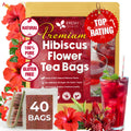 Hibiscus Dried Flowers, Tea Bags, 100% Natural, Pure from Hibiscus Flowers. Loose Flower Hibiscus Herbal Tea. Hibiscus Flower Tea. No Sugar, No Caffeine, No Gluten, Vegan.