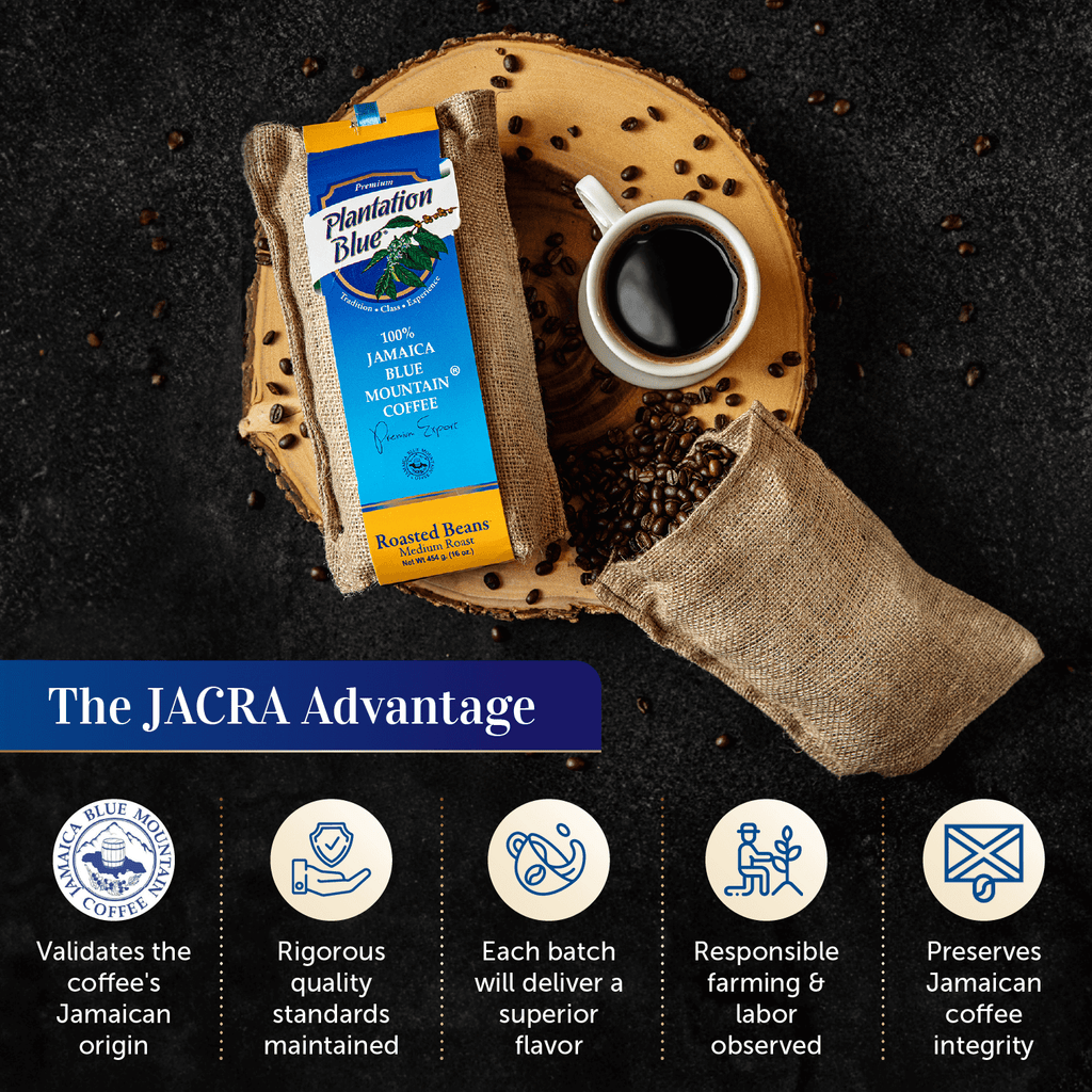 Plantation Blue 100% Jamaica Blue Mountain Premium Coffee (16 oz - medium roasted whole beans)